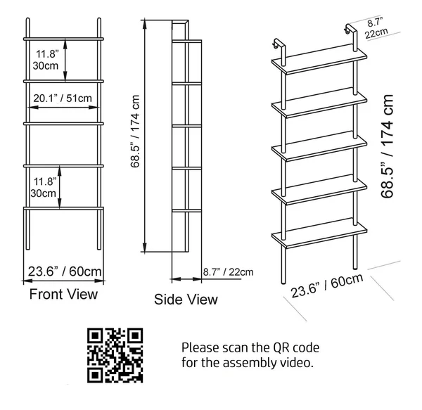 Decorotika Paula 68&& Tall Metal Wood Accent Ladder Bookcase - Black & Oud Oak