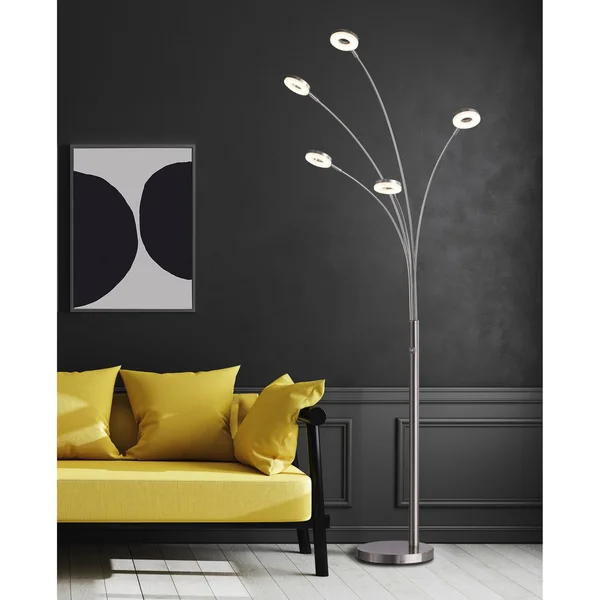 Super Bright LED 5-Arched Floor Lamp with Dimmer, 73x22H, Satin Nickel - 73