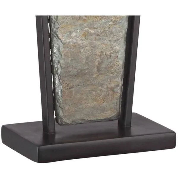 Franklin Iron Works Modern Table Lamp Tapered Natural Slate Bronze Metal Rectangular Shade for Living Room Family Bedroom Bedsid