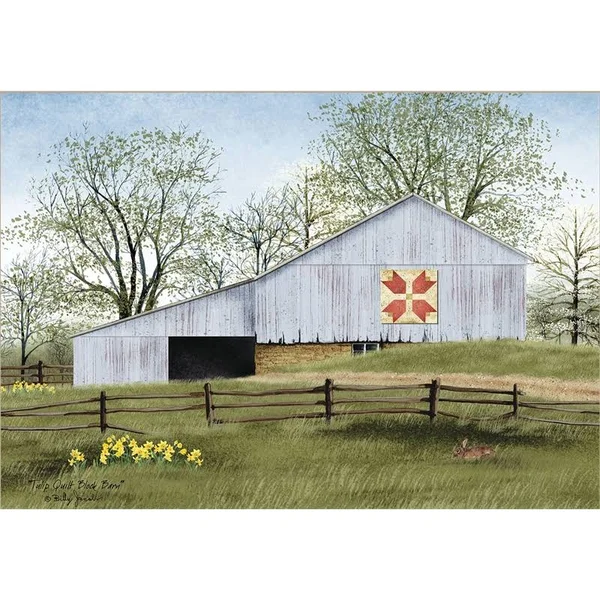 Trendy Decor 4U Tulip Quilt Block Barn by Billy Jacobs Framed Art in Black
