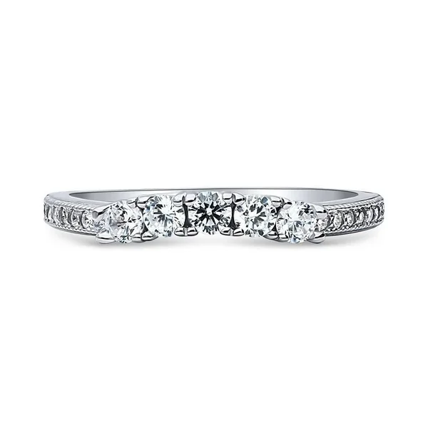 Berricle Sterling Silver Round Cubic Zirconia CZ 5-Stone Anniversary Wedding Curved Half Eternity Band Ring Size 7.5