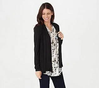 Logo by Lori Goldstein Rayon 230 Draped Front Cardigan - Size Large, Black