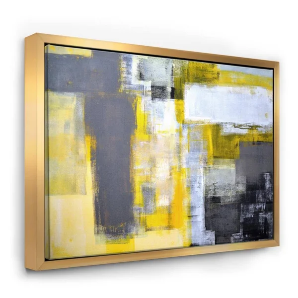 Designart Grey and Yellow Blur Abstract- Abstract Framed Canvas Art Print in Gold - FL6269-46-36-GD