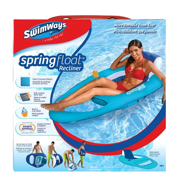 Swimways Spring Float Recliner - Light Blue/Dark Blue, 56 in x 38 in x 16 in