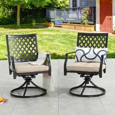 Callicles Swivel Patio Dining Chair with Cushion Red Barrel Studio Cushion Color: Beige