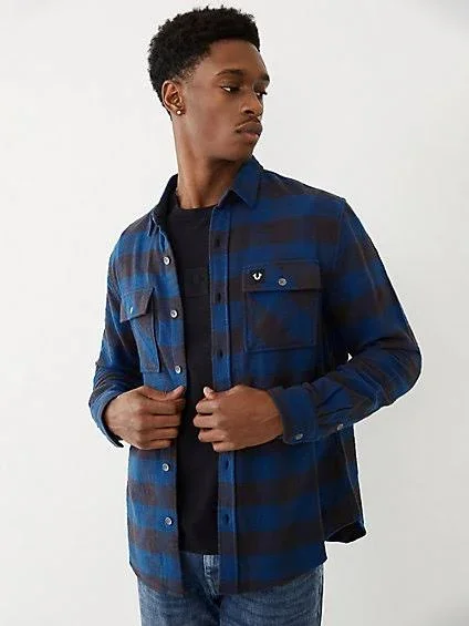 Men's Plaid Utility Shirt - Blueberry, Size 3X Large, True Religion
