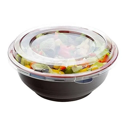 Medium Asian Panda Microwavable Bowl - BPA Free PP Black and Red with Clear Lid - Catering & Takeout - 24 oz - Plastic - Dis