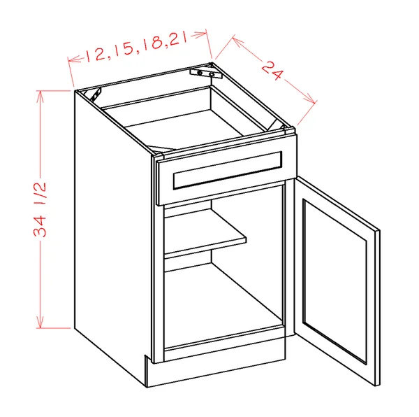 Wilora Hawthorne Shaker Dove 21x22 x 34.5x22 x 24x22 1 DOOR - 1 Drawer, 1 Shelf Base Cabinet, High-Density Fiberboard (HDF) SD-B