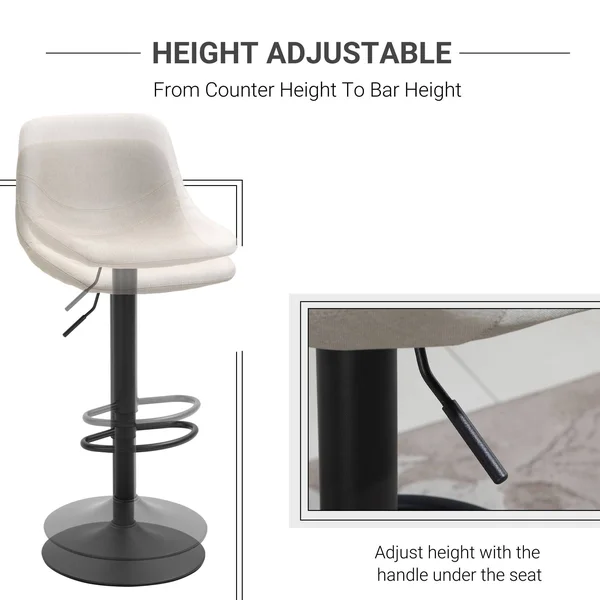 HOMCOM Swivel Bar Stools Set of 2 Bar Chairs Adjustable Height Barstools Padded with Back for Kitchen, Counter, and Home Bar - W