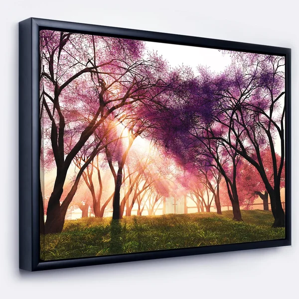 Designart 'Cherry Blossoms Japan Garden' Landscape Framed Canvas Art Print (42 in. Wide x 32 in. High), Black, Design Art