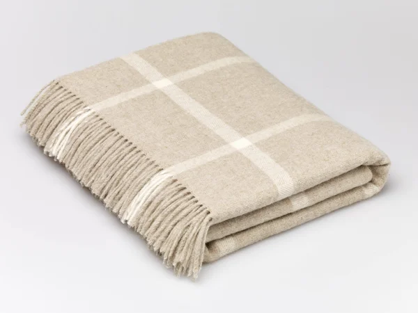 Bronte Moon Merino Lambswool Windowpane Beige Throw Blanket