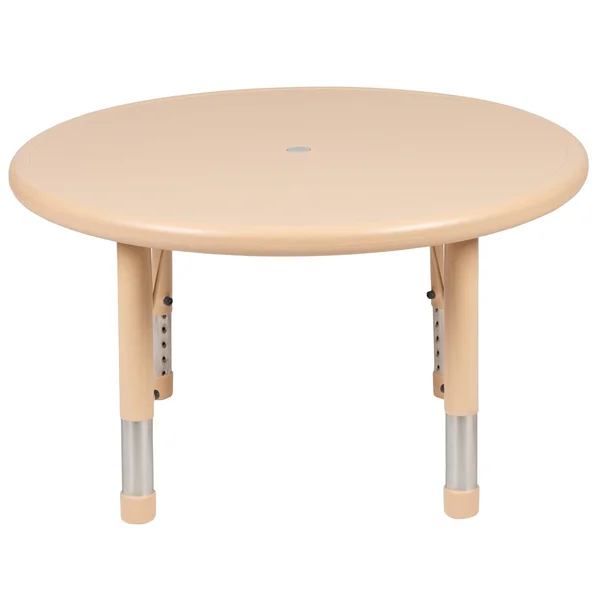 Lancaster Home 33 inch Round Plastic Height Adjustable Activity Table - School Table for 4 Natural, Beige