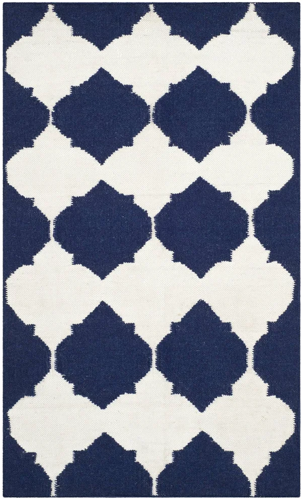 Safavieh 3& x 5& Dhurries DHU624D Navy - Ivory Rug