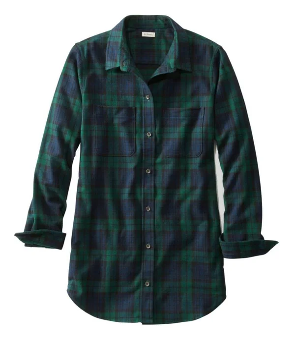Women's Petite Scotch Plaid Flannel Shirt - Tunic Blue Medium, L.L.Bean