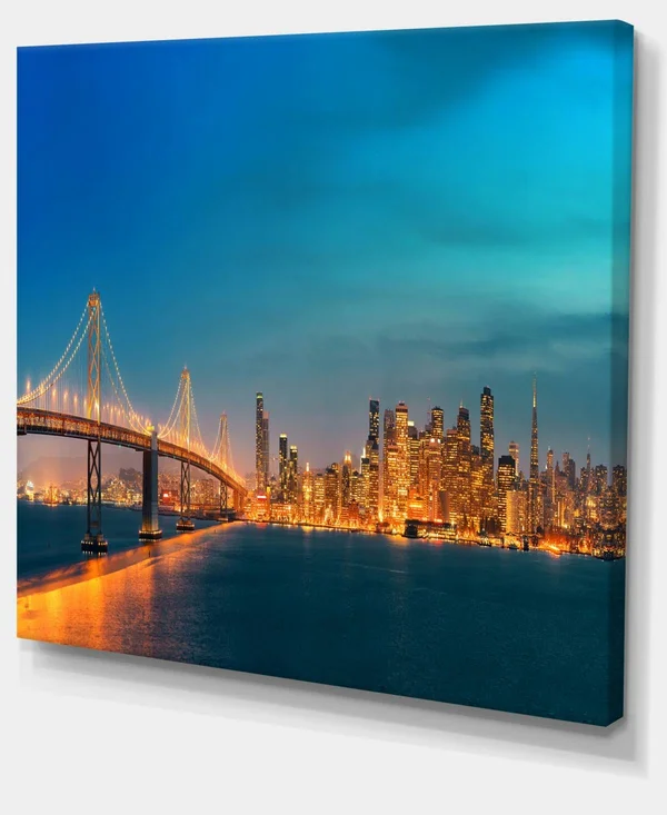 San Francisco Skyline at Night - Cityscape Canvas Print - 20 in. Wide x 12 in. High