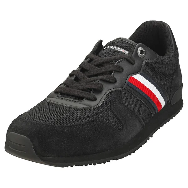 Tommy Hilfiger Iconic Material Mix Black White Red Mens Trainers, 8 UK