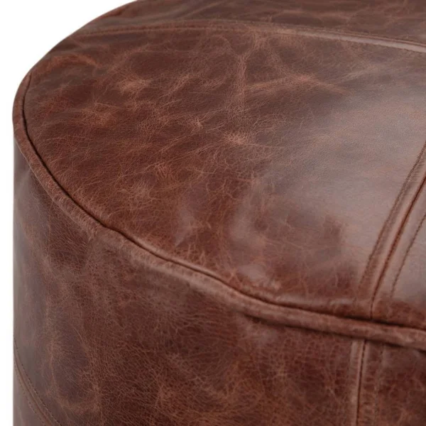 Darian Round Pouf Distressed Brown - Wyndenhall