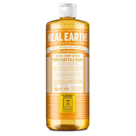 Pure-Castile Liquid Soap (Citrus, 32 Ounce) - Made with Organic Oils, 18-in-1 Uses: Face, Body, Hair, Laundry, Pets and Dishes