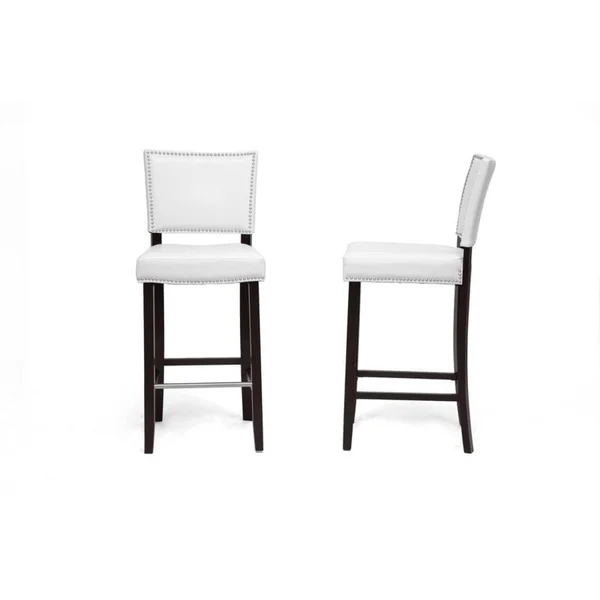Baxton Studio Aries Modern Bar Stool with Nail Head TRIM, White, Set of 2