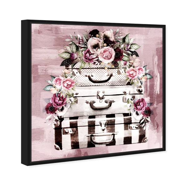 Oliver Gal 'Flowers in My Suitcase Fall' Floral and Botanical Wall Art Framed Canvas Print Florals - Pink - White - 12 x 12 - Gol