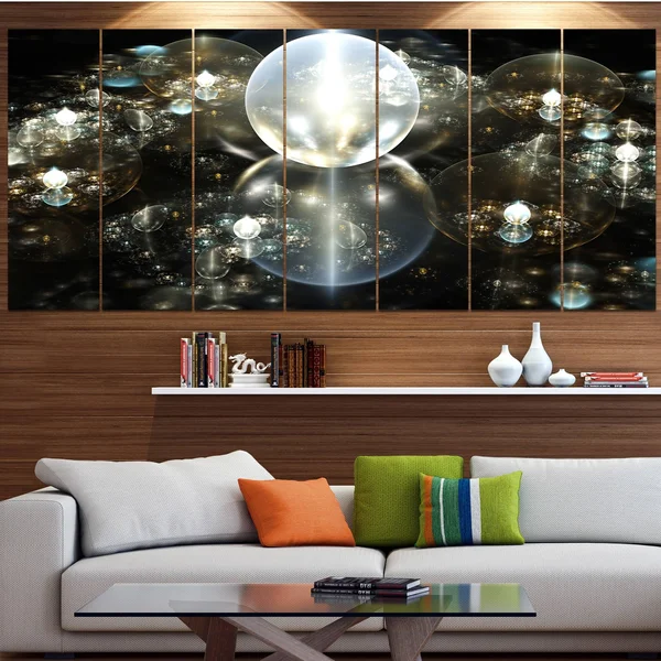 Design Art 'Golden Water Drops on Mirror' Graphic Art Print Multi-Piece Image on Canvas, Size: 60 in. Wide x 28 in. High - 5 Equ