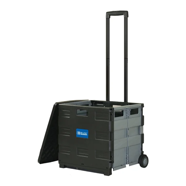 Bazic 16 inchx18 inchx15 inch Black w/Lid Cover Folding Cart on Wheels (Pack of 3) 2196