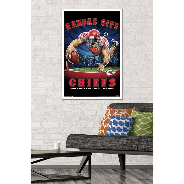 Trends International NFL Kansas City Chiefs - End Zone 17 Framed Wall Poster Prints White Framed Version 22.375x22 x 34x22