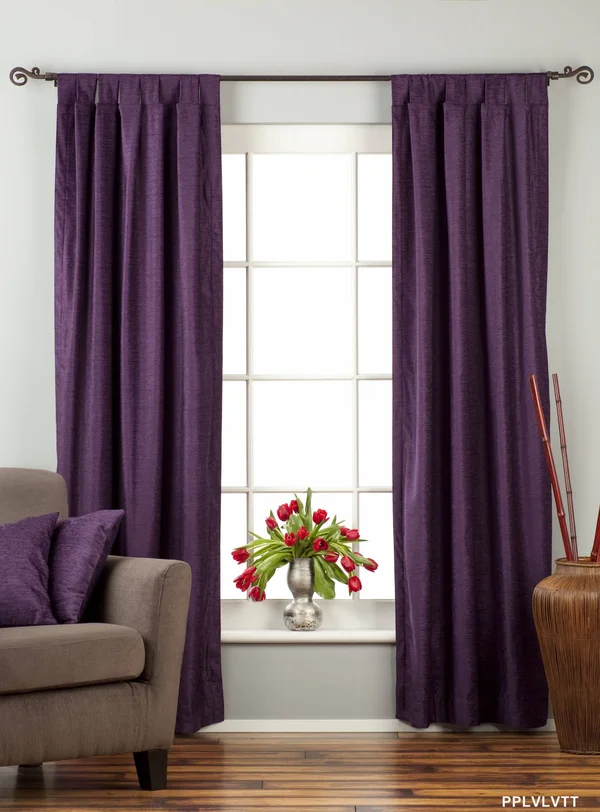 Purple Tab Top Velvet Curtain, Drape, Panel - Piece