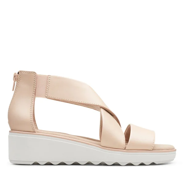 Clarks Jillian Rise Womens Leather Criss-Cross Wedge Sandals - Blush