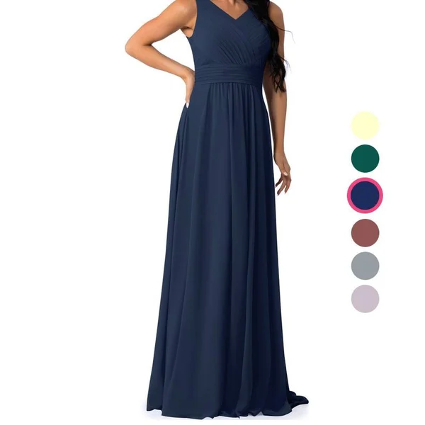 Azazie A-Line/Princess V-Neck Floor-Length Chiffon Bridesmaid Dresses - Dark Navy
