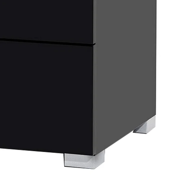 Benzara 2 Drawer Wooden Nightstand with Square Shaped Metal Pulls - Black and Silver - Bm219305