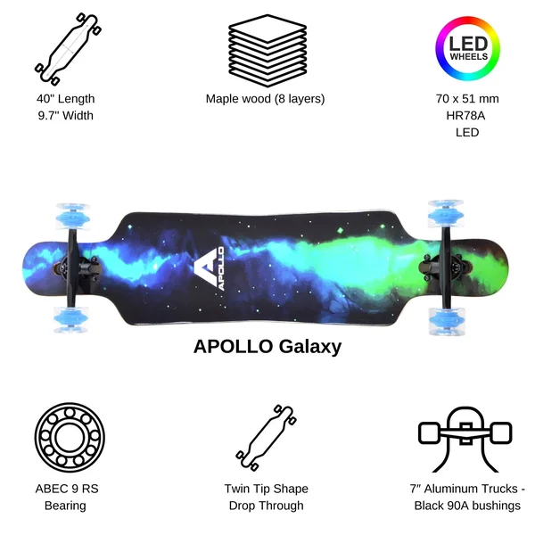 Apollo Longboard for Professionals and Beginners; Long Board for Kids, Teens and Adults; Freeride Skateboard Cruiser and Downhil