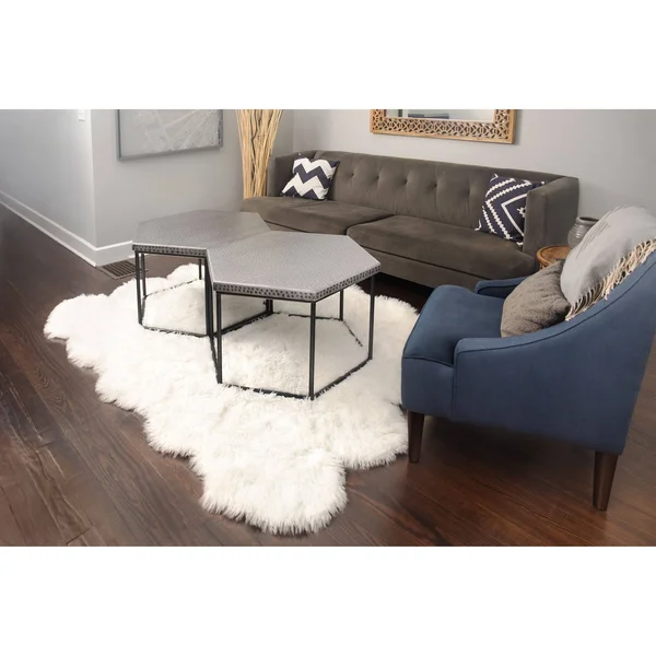 5x7 Soft and Plush Octo Pelt Faux Sheepskin Shag Rug Silver/Grey Silver