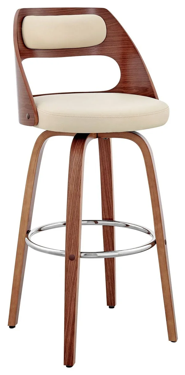Armen Living Julius 30x22 Cream Faux Leather and Walnut Wood Bar Stool