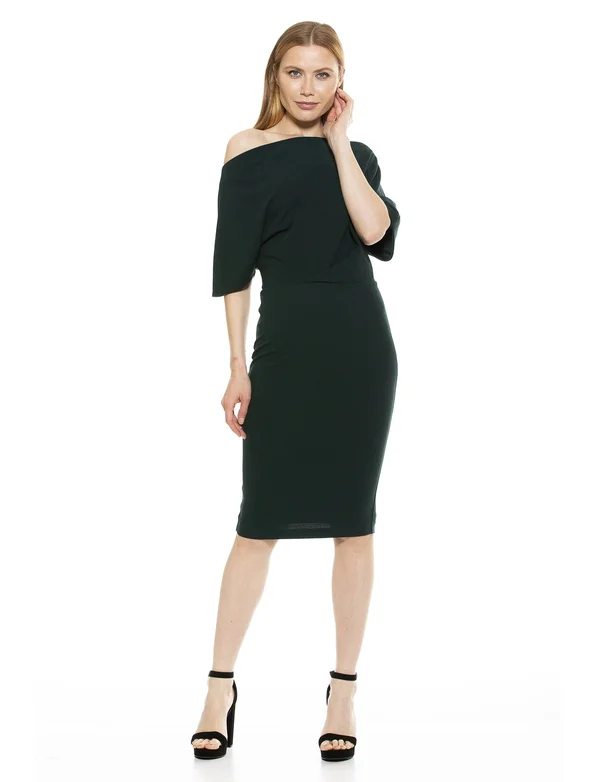 Alexia Admor Olivia Draped One Shoulder Sheath - Emerald, S
