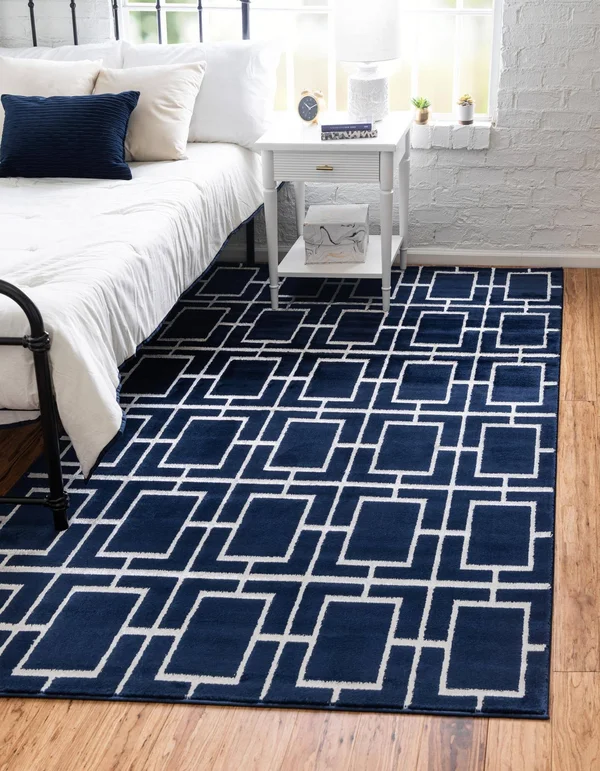 Marilyn Monroe Deco Glam Geometric Area Rug - 4& x 6& - Navy Blue/Silver