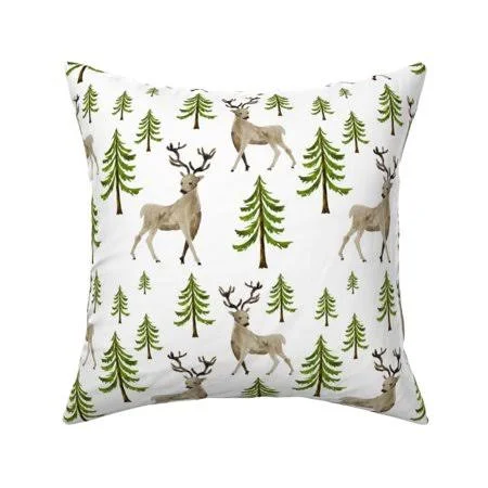 Watercolor Woodland Deer Buck Throw Pillow Cover W Optional Insert by Roostery - Size: 18 x 18 Cu003EOnly, Brown