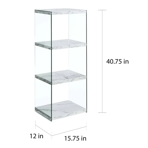 Porch & den Urqhuart 4-Tier Wood and Glass Tower Bookcase - White Faux Marble