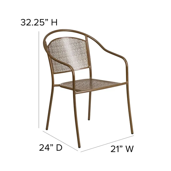 Flash Furniture Indoor-Outdoor Steel Patio Arm Chair with Round Back - Gold