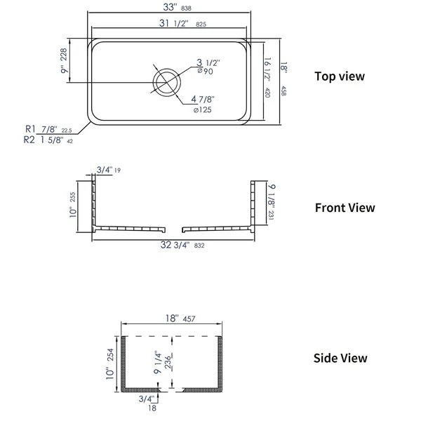 Alfi ABF3318S-GM 33 x 18 in. Smooth Apron Single Bowl Fireclay Farm Sink Gray Matte
