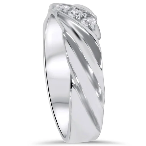 Pompeii3, Inc 14K White Yellow and Rose Gold Men's 1/5ct TDW 3-Stone Diamond Wedding Ring, Size: 6 - Rose, Pink