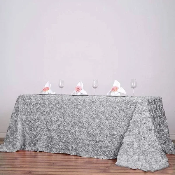 Balsacircle 90 inch x 132 inch Satin Ribbon Raised Roses Rectangle Tablecloth for Party Wedding Reception Catering Dining Home T