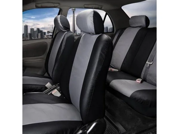 FH Group Gray Faux Leather Car Seat Cover w/ Accessories and Black All Weather Floor Mat