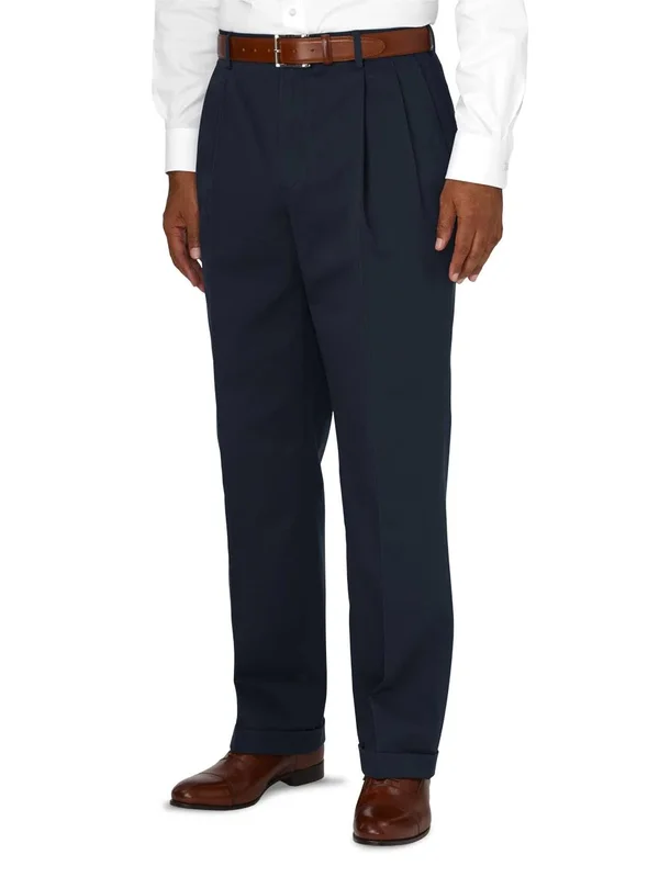 Men's Pants - Classic Fit in Solid Navy Non Iron Cotton, Paul Fredrick