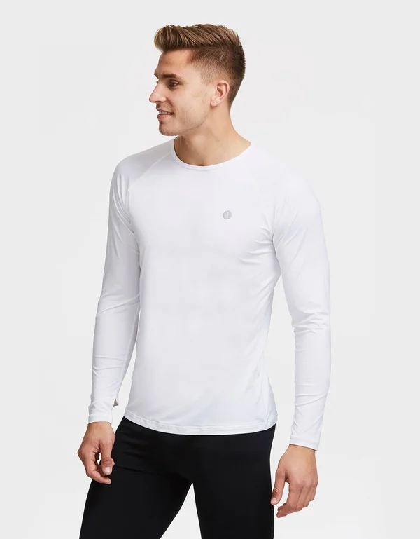 UPF 50+ Long Sleeve Sun Protective Base Layer for Men - Sun Safe Tops White