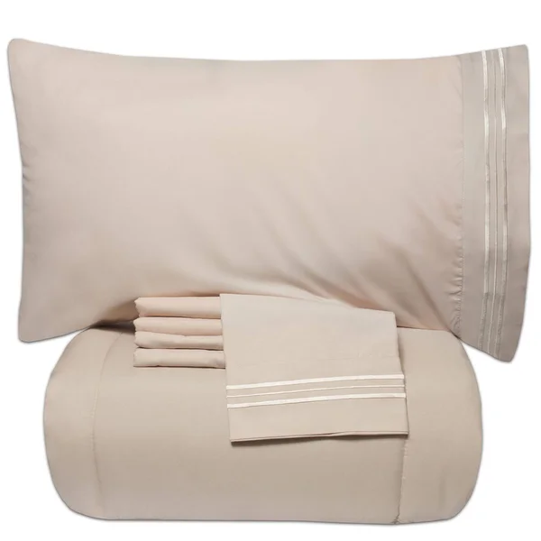 Twin 4 Piece Bed-in-a-Bag Comforter & Sheet Set, Cream