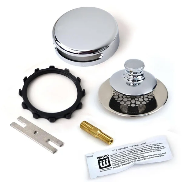 Watco Universal Nufit Push Pull Bathtub Stopper with Grid Strainer, Innovator Overflow and Silicone, Brushed Nickel, Brushed Nic