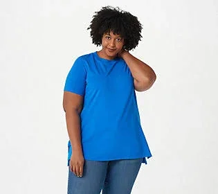 Isaac Mizrahi Live! Crew-Neck Hi-Low Hem Knit Top - Size Large, Lagoon Blue