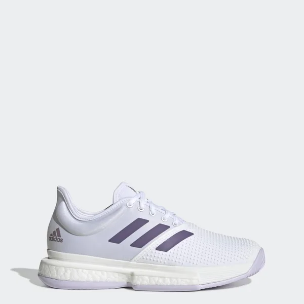 Adidas Women's SoleCourt Tennis Shoes (White/Tech Purple/Legacy Purple)