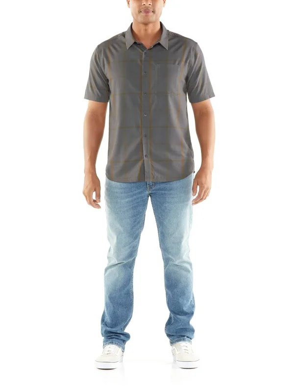 Icebreaker Compass Short-Sleeve Shirt - Men's Timberwolf/Tobacco/Plaid, XL
